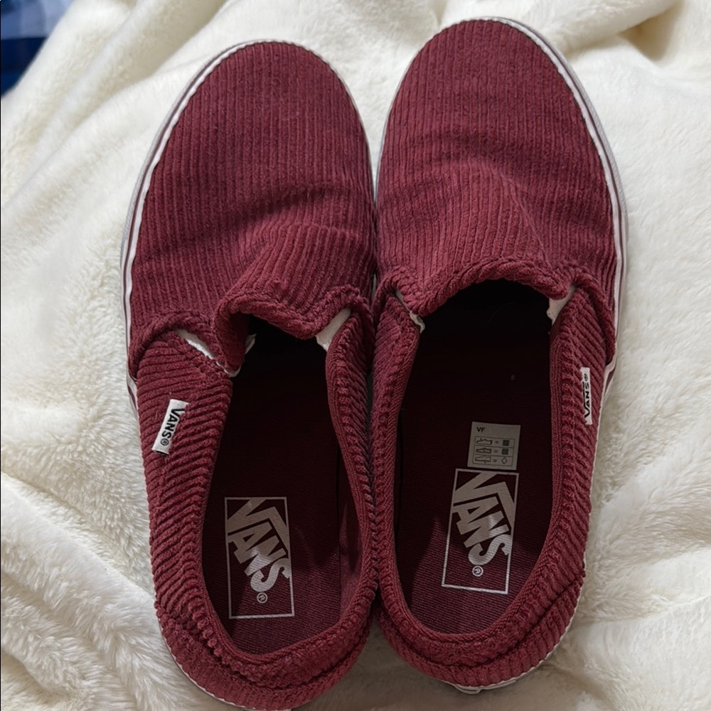 Vans Red Sneakers Slip-On Corduroy Casual - Size 10